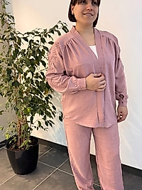 Taş Aplikeli Omuz Büzgülü Pudra Takım