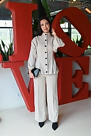 Krem Rengi Düğme Detaylı Lavin Takım