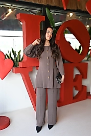 Gold Düğme Detaylı Tunik & Pantolon Takım