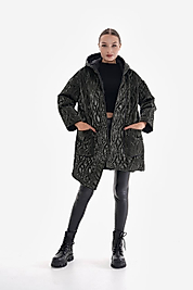 Kapüşonlu Kapitone Haki Antrasit Mont