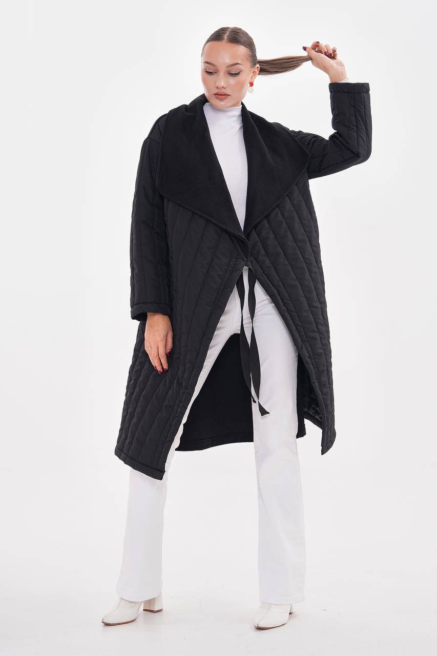 Şal Yaka Kapitone Siyah Kap