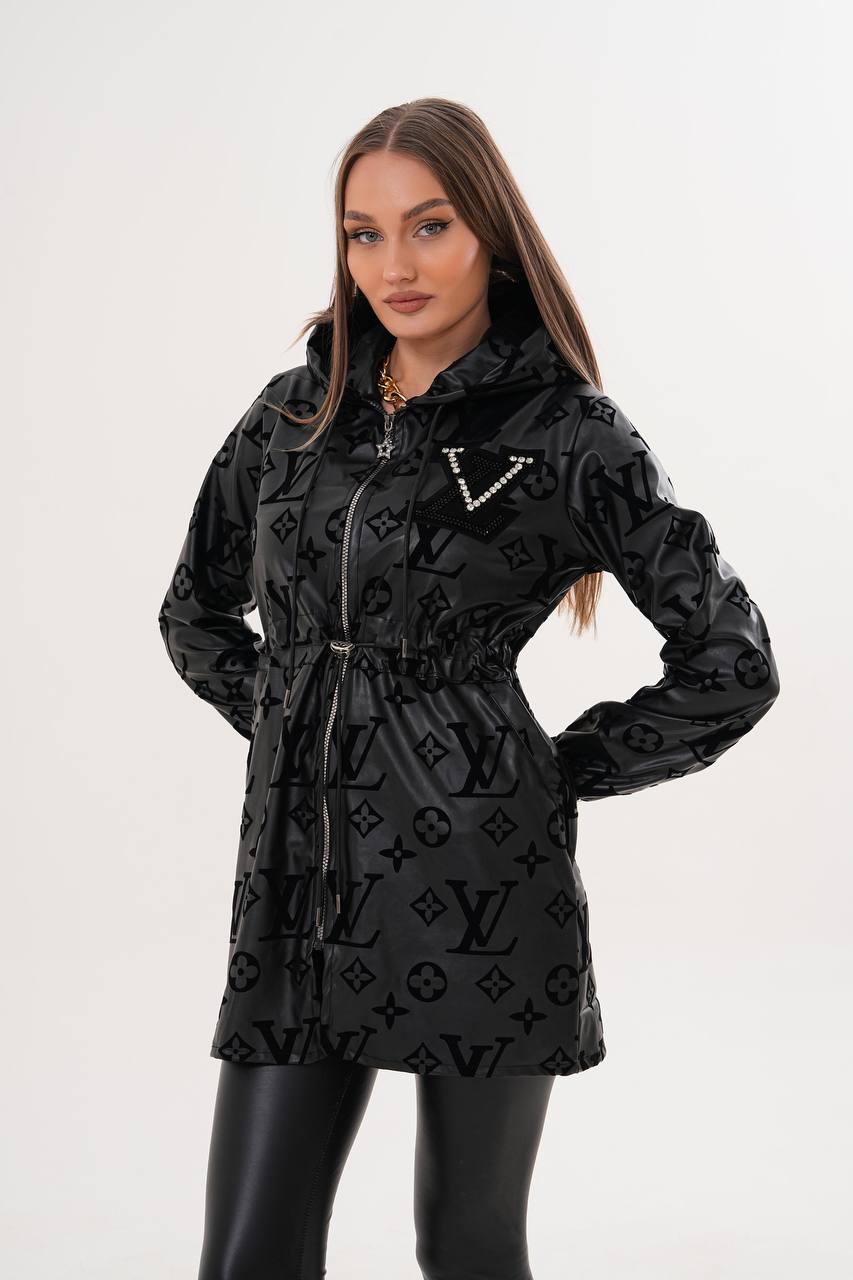 Taş Detaylı Kapüşonlu Fermuarlı Kadın Ceket