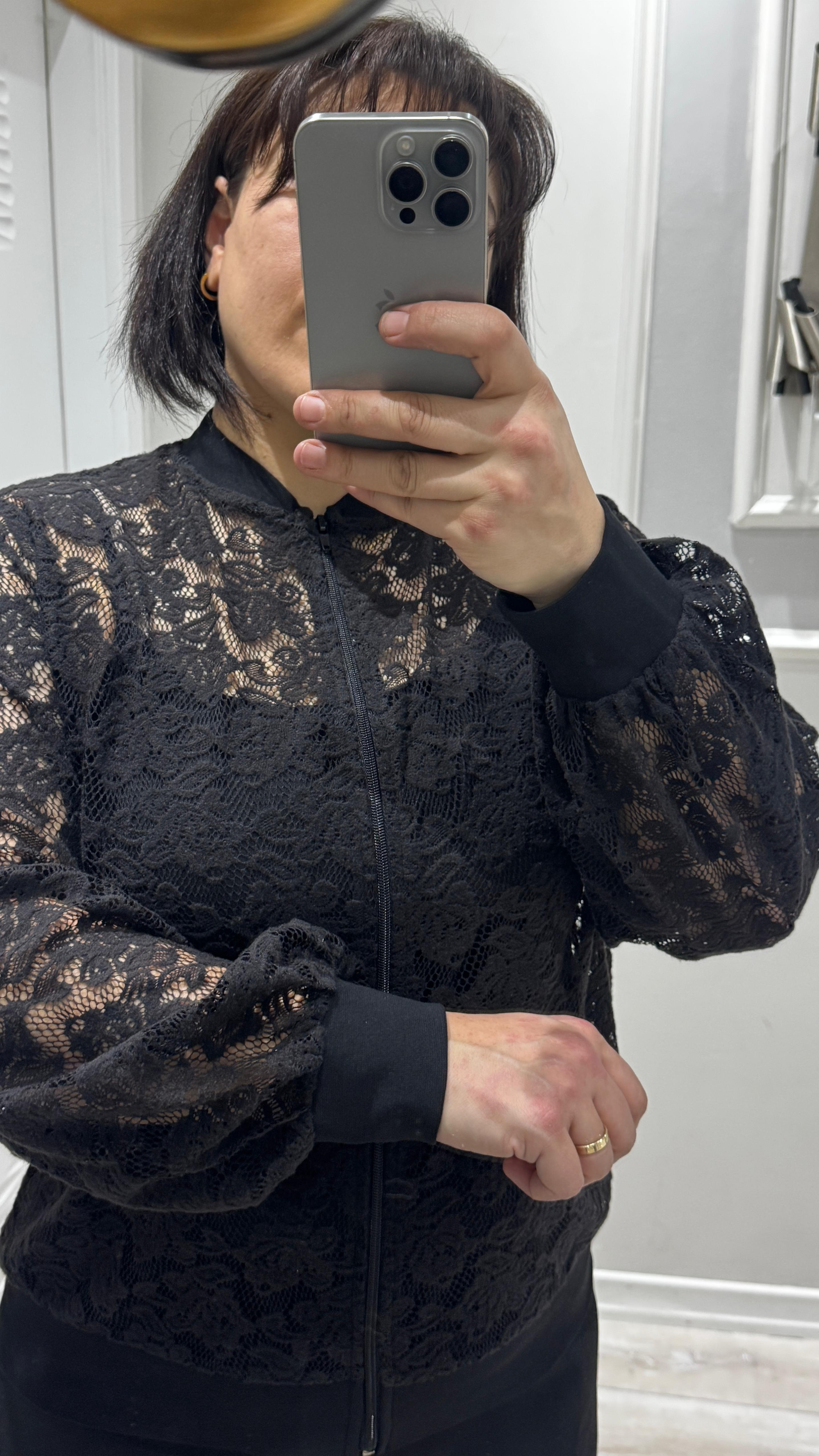 Fermuarlı Dantel Bluz