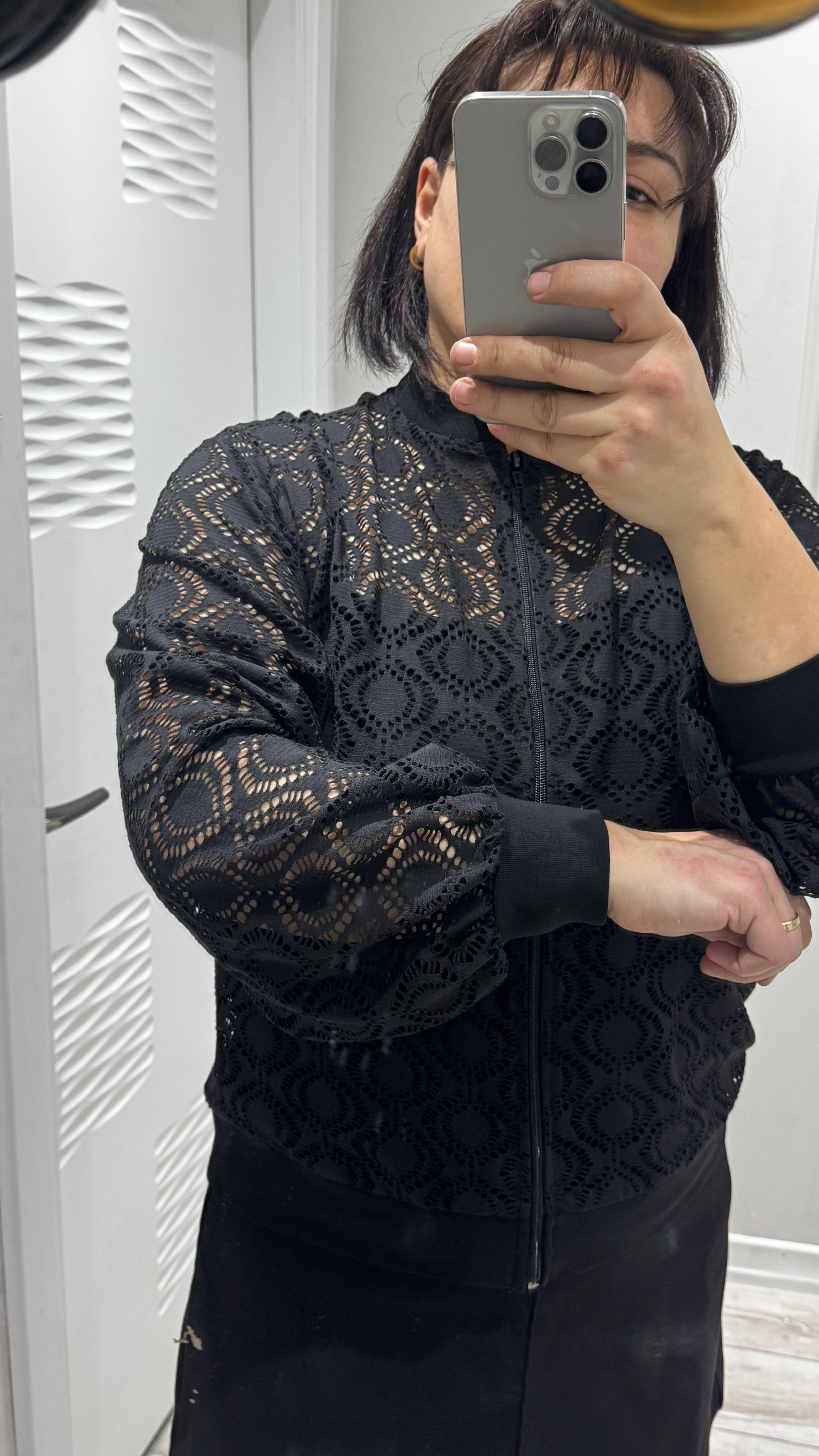 Fermuarlı Dantel Bluz