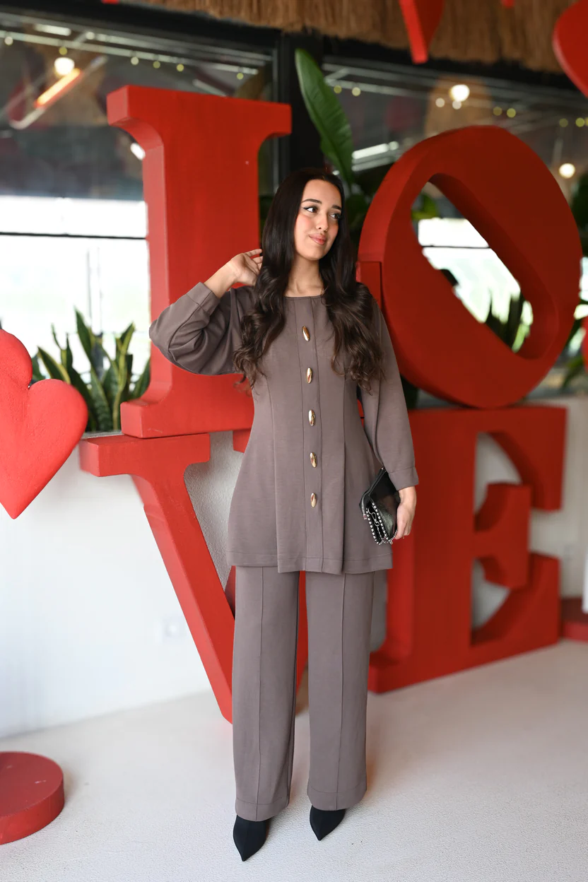 Gold Düğme Detaylı Tunik & Pantolon Takım