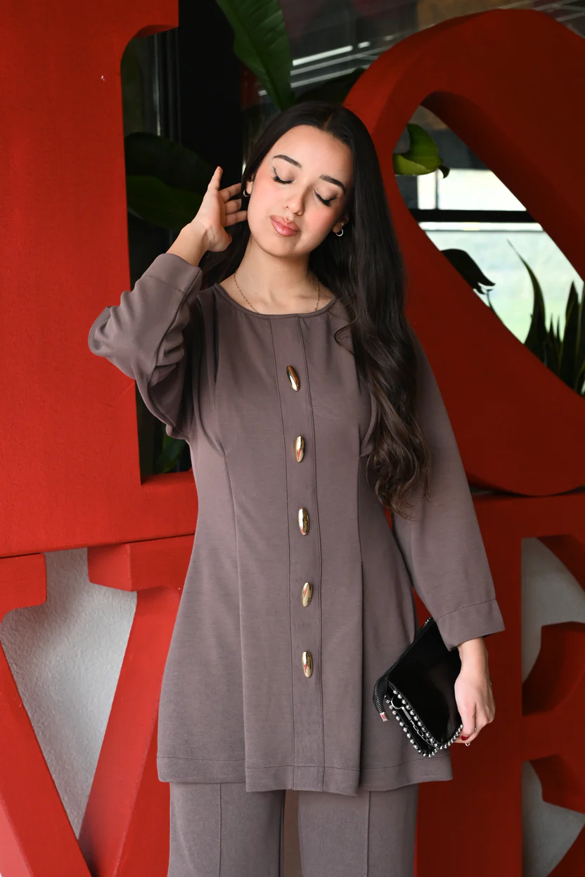 Gold Düğme Detaylı Tunik & Pantolon Takım