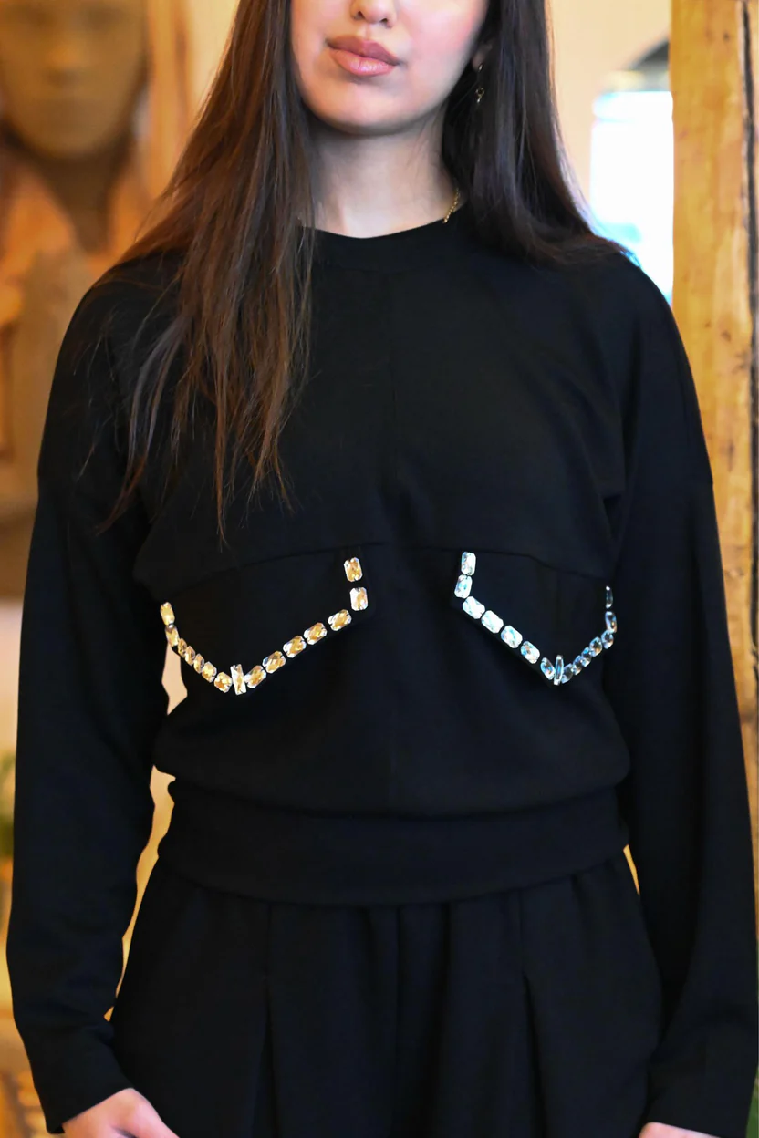 Taş Detaylı Bluz & Pantolon ikili Takım